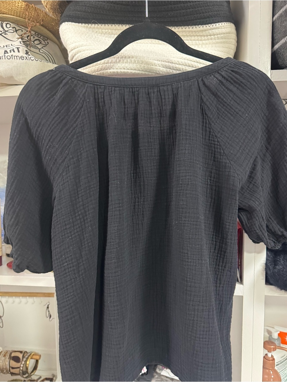 Chaser 100% Cotton Gauze Matching Set Black Blouse - Picture 4 of 9